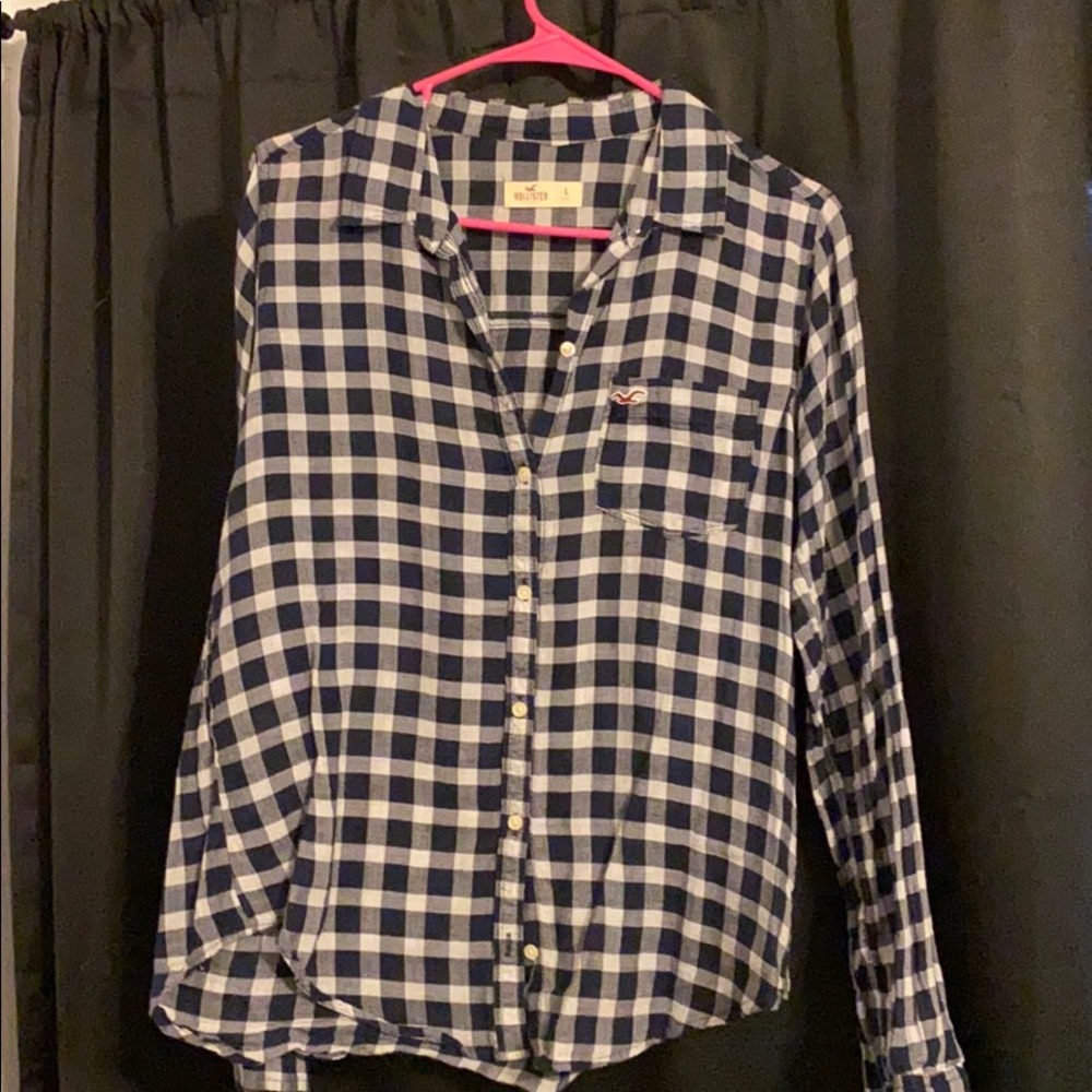 Hollister navy and white button down